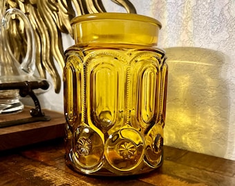 Vintage L.E. Smith Glass Moon and Stars Amber Lidded Canister - Etsy