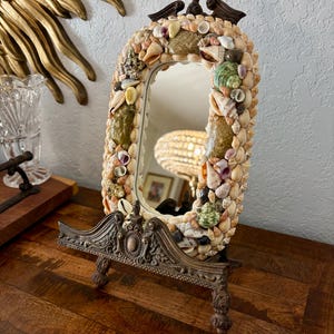 Vintage Seashell Mirror | Coastal Shell Wall Mirror | Handmade Seashell Decor | Gallery Wall Mirror