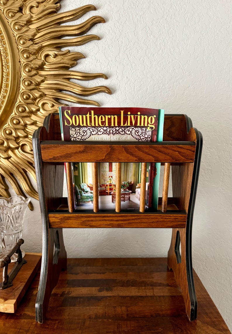 File Folder Magazine Home Rack Vintage Wooden Magazine Rack | Rustic Mid Century Magazine Holder ...