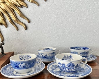 Spode Blue Room Collection & Blue Italian Jumbo Tea Cup and Saucer