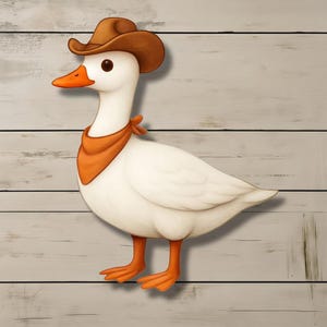 Pegatina de ganso vaquero / Vinilo de pato divertido del oeste / Pegatina estética de ganso tonto / Pegatina de animal campestre para portátil y más