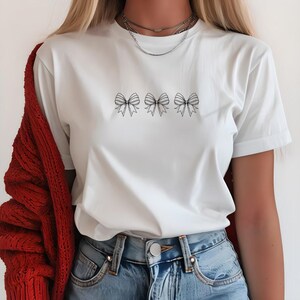 Bow Graphic Tee | Coquette Aesthetic T-Shirt | Soft Girl Y2K Style | Minimal Feminine Shirt | Cute Bows TShirt for Women