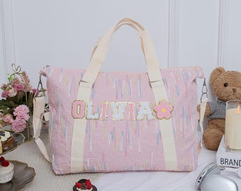 Gepersonaliseerde balletdansduffel voor meisjes: weekender reisgymnastiek cheertas met chenilleletters