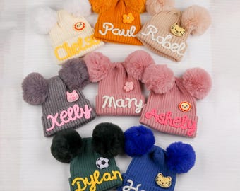Gepersonaliseerde beanie, aangepaste namen, maten peuter tot volwassen, handgemaakt kerstcadeau voor meisjes