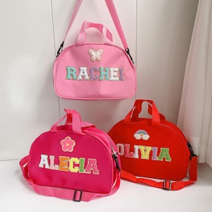 Bolsa de baile personalizada para niñas pequeñas, bolsa de lona con letras de chenilla, bolsa de gimnasia, regalo para hija bailarina, regalo de cumpleaños para niños.