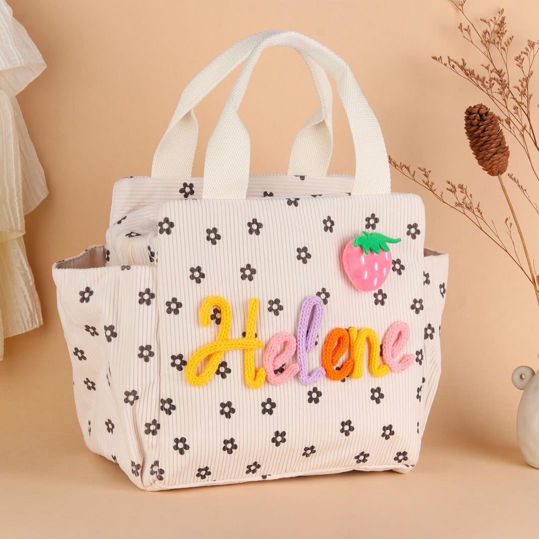 Personalized Kids Corduroy Lunch Bag With Crochet Name - Etsy