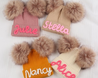 Gepersonaliseerde wintermuts voor peuters: aangepaste geborduurde gebreide muts, twee maten