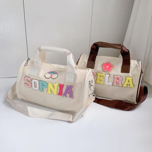 Personalisierte Tanztasche für Kleinkinder, aufgenähter Chenille-Buchstaben, Turntasche, Sporttasche für Babys, Balletttasche, Gymnastiktasche für Mädchen