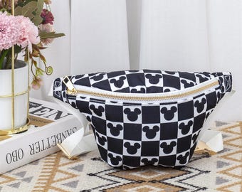 Black & White Magical Mouse Checker Fanny Pack for Kids,Checker Purse,Colored Checkered Belt Bag,Disneyland Accessory,Christmas Gift