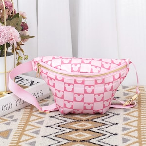 Magical Mouse Checker Fanny Pack for Kids,Checker Purse,Colored Checkered Belt Bag,Disneyland Accessory,Crossbody Bag,Gift for daughter