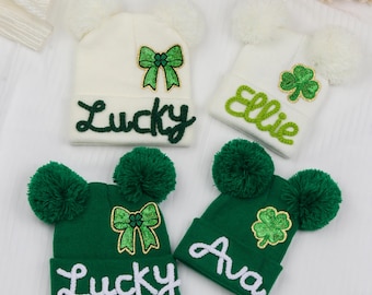 Gepersonaliseerde gehaakte St. Patrick's Day-beanie – Lucky Clover Hat