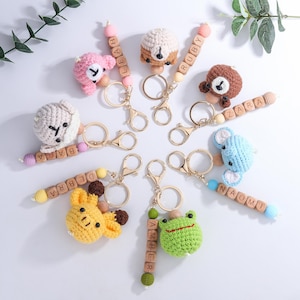 Personalised Crochet Animal Beaded Keyring,Custom Name Keychain,School Bag tag ,Beaded Keyring,Name Tag,Teacher Gift,Christmas Gift for Kids