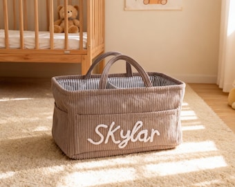 Gepersonaliseerde corduroy baby-opbergmand, aangepaste naam babyopberger