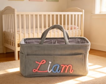 Gepersonaliseerde corduroy luiertas, opbergmand voor pasgeborenen, Moederdagcadeau voor nieuwe moeder