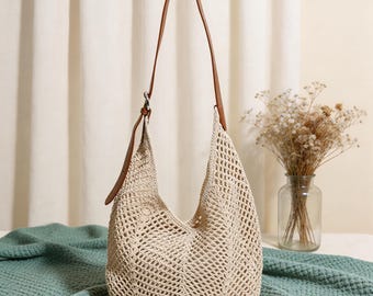 Handgeweven strandstro-draagtas, boho-reistas zomervakantie