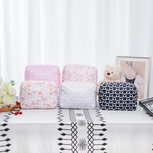 XL Black and White Check Nylon Makeup Bag,Summer Travel Cases,Magical Bags Collection,Vacation Bag,Nylon Pouch Bag,Ears Bag,Gift for Her