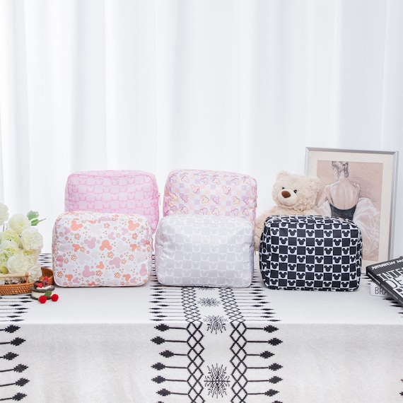 XL Black and White Check Nylon Makeup Bag, Disney Travel Ears Bag