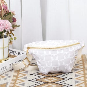 Magical Mouse Fanny Pack: Checkered Nylon Belt Bag - Disneyland Accessory