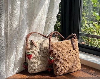 Boho gehaakte crossbodytas – handgemaakte portemonnee van katoengaren – kleine kunstzinnige hobotas voor dagelijks gebruik of op reis