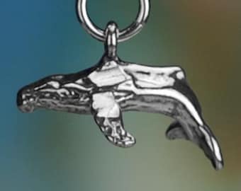 Sterling Silver Humpback Whale Charm Ocean Nautical 3D Solid .925