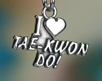 Sterling Silver Taekwondo Charm Heart I Love Tae-Kwon Do Solid .925