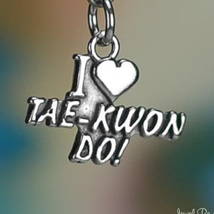Sterling Silver Taekwondo Charm Heart I Love Tae-Kwon Do Solid .925 image 1