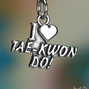 Sterling Silver Taekwondo Charm Heart I Love Tae-Kwon Do Solid .925