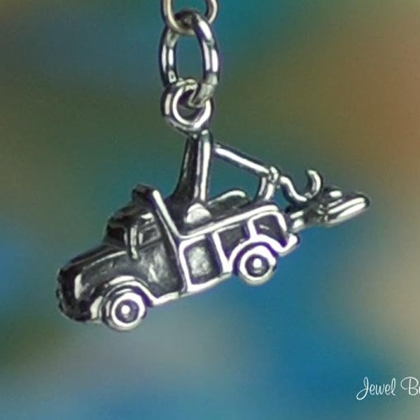 Sterling Silver Tow Truck Charm Vehicle for Towing Cars 3D Solid .925