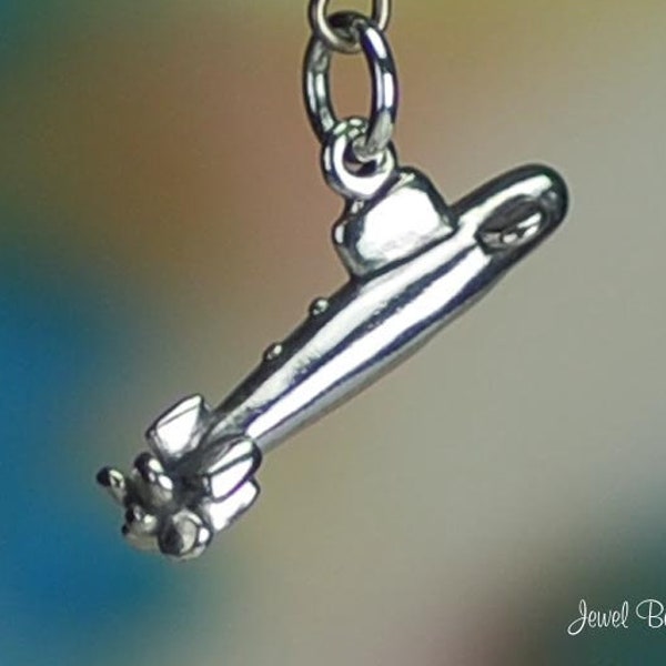 Sterling Silver Submarine Charm Navy Submersible Boat 3D Solid .925