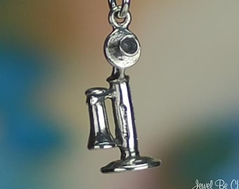 Sterling Silver Candlestick Telephone Charm Antique Phone 3D Solid 925