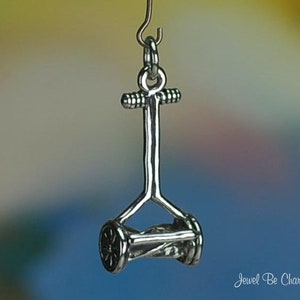 Sterling Silver Push Reel Mower Charm Manual Lawnmower Grass Solid 925