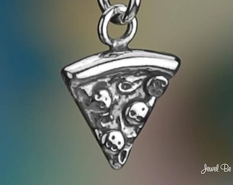 Sterling Silver Small Slice of Pizza Charm Pepperoni Wedge Solid .925