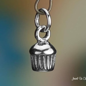 Miniature Sterling Silver 3D Muffin or Cupcake Charm Tiny Solid .925