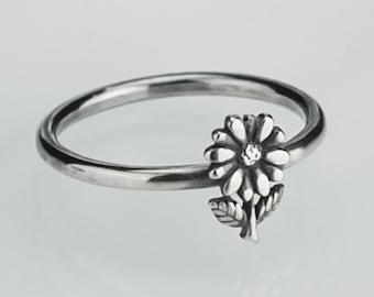 Sterling Silver Tiny Daisy Ring Solid .925 Flower Rings Custom Sizes