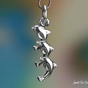 Sterling Silver Trio of Dolphins Charm Three Dolphin 3D Solid .925