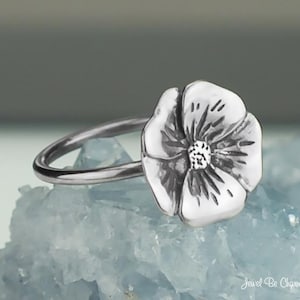Sterling Silver Pansy Violet or Primrose Ring Solid .925 Flower Rings