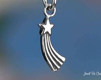 Sterling Silver Shooting Star Charm Wish Upon a Star 3D Solid .925