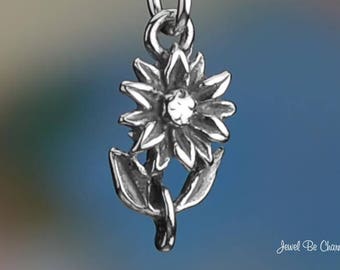 Sterling Silver Dahlia or Sunflower Charm Pretty Flowers 3D Solid .925