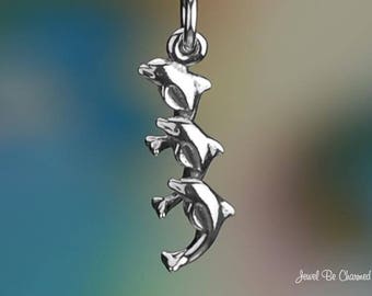 Sterling Silver Trio of Dolphins Charm Three Dolphin 3D Solid .925