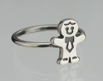 Sterling Silver Gingerbread Boy Ring Solid .925 Christmas Cookie Rings