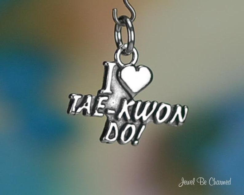 Sterling Silver Taekwondo Charm Heart I Love Tae-Kwon Do Solid .925 image 1