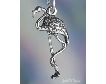 Sterling Silver Flamingo Charm Bird Florida Tropical 3D Solid .925