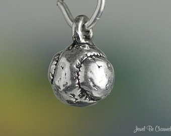 Miniature Sterling Silver Tennis Ball Charm Small Tiny 3D Solid .925