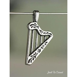 Sterling Silver Harp CHARM or PENDANT Musician or Angel Small .925