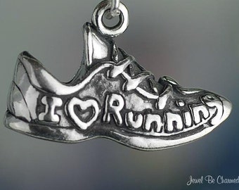 Sterling Silver I Love Running Charm Shoe Sneaker Runners Solid .925