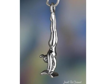 Sterling Silver Gymnast on Vault Female Gymnastics Charm 3D Solid .925