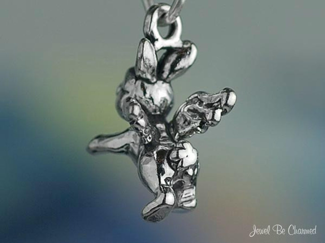 Sterling Silver Bunny Rabbit Angel Charm Rabbits With Wings Solid .925 ...