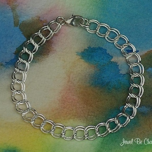 7 1/2 Inch Sterling Silver Charm Bracelet 6.4mm Wide Double Link Chain