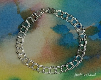 6 1/2 Inch Sterling Silver Charm Bracelet 6.4mm Wide Double Link Chain