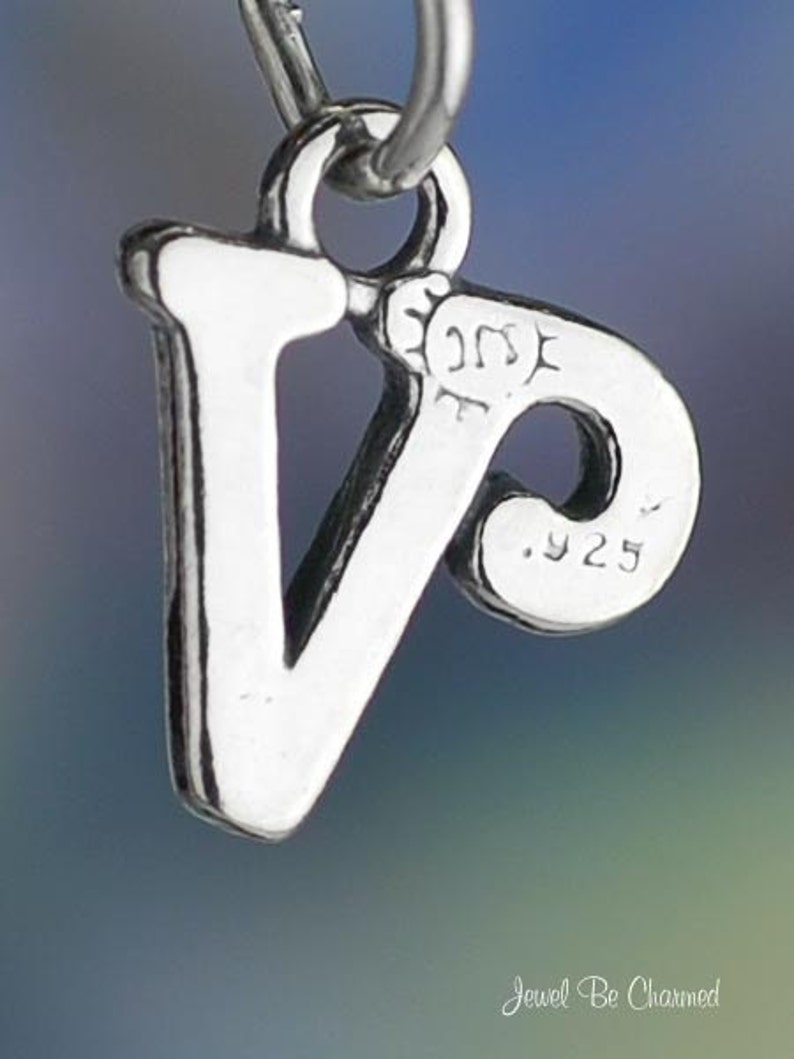 Sterling Silver Script Letter V Charm Initial Cursive Shiny Etsy